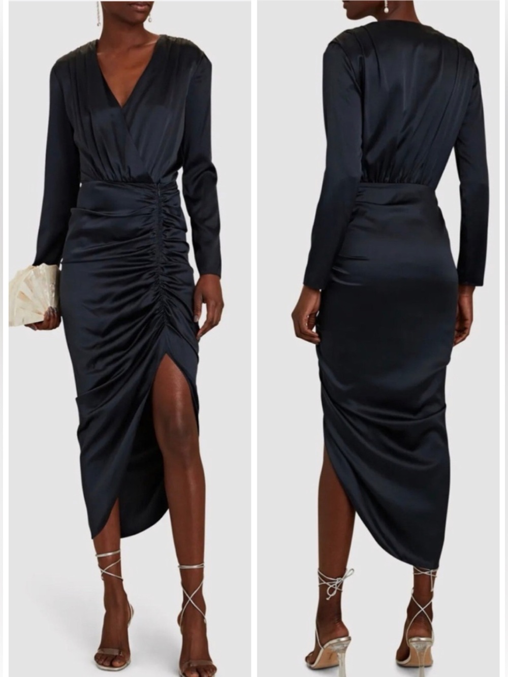 Veronica Beard Cameri Ruched Long Sleeve Silk Midi Wrap Dress Navy SZ US 6
